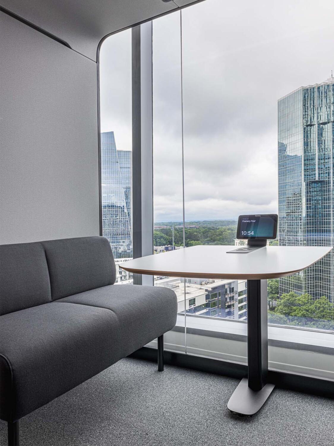 Interior of a Framery Four meeting pod in JLL's Atlanta office.