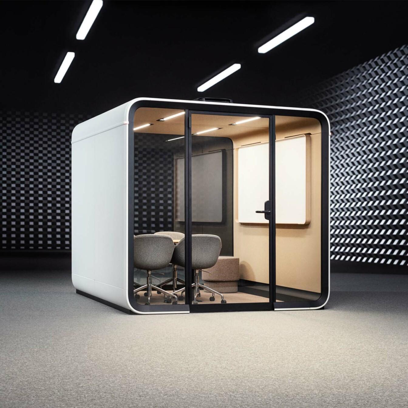 Framery Six smart meeting pod in an acoustic laboratory set up.
