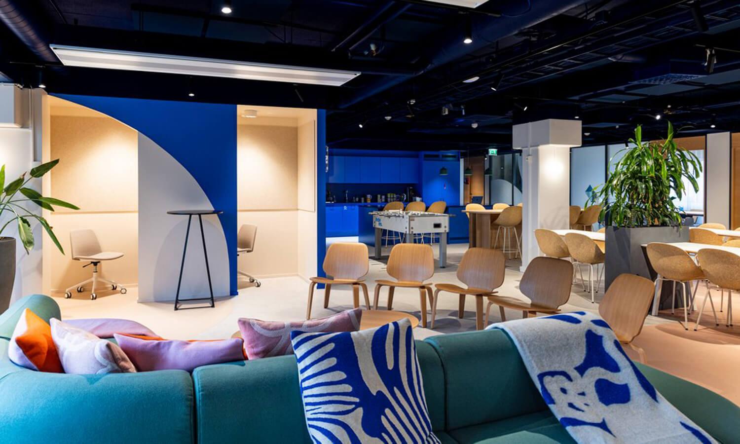 A colorful office lounge.